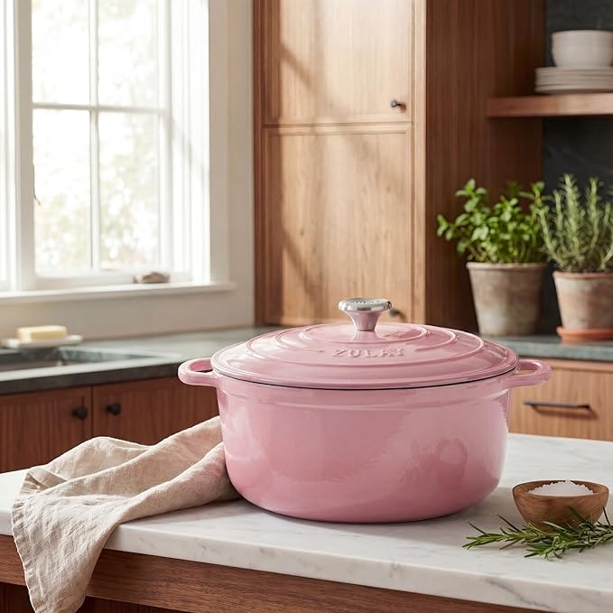 Zulay Kitchen 7.7 Quart Enameled Cast Iron Dutch Oven Pot with Lid – Premium Durability & Oven Safe up to 500°F – Heavy Duty Cookware Perfect for Bread Baking, Stews, Braising & Roasting – Pink - Image 2
