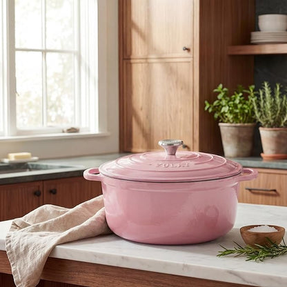 Zulay Kitchen 7.7 Quart Enameled Cast Iron Dutch Oven Pot with Lid – Premium Durability & Oven Safe up to 500°F – Heavy Duty Cookware Perfect for Bread Baking, Stews, Braising & Roasting – Pink - Image 2