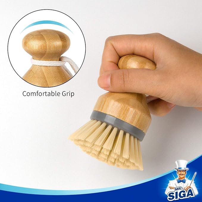 MR.SIGA Bamboo Palm Brush, Scrub Brush for Dishes Pots Pans Kitchen Sink Cleaning, Pack of 2 - Image 2