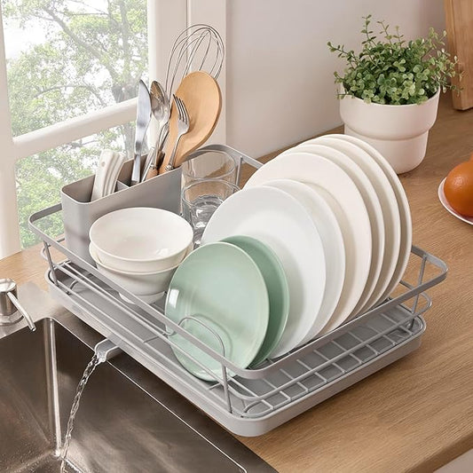 Dish Drying Rack 3 Piece Dish Drainer with Drainboard Set for Kitchen Counter ✅– Dish Rack with Removable Utensil Holder & Swivel Spout for Countertop ✅– DishRack for Plates, Cups & More, Silver
