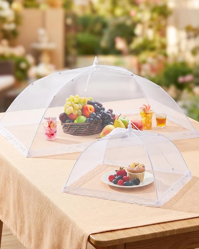 Anpro Food Covers for Outdoors- 2 Extra Large (40"x25") + 6 Large (17"x17") Pop-Up Mesh Food Tents, Collapsible Reusable Bug-Proof Nets for Picnics, BBQs & Camping, Stainless Steel Frame - Image 2
