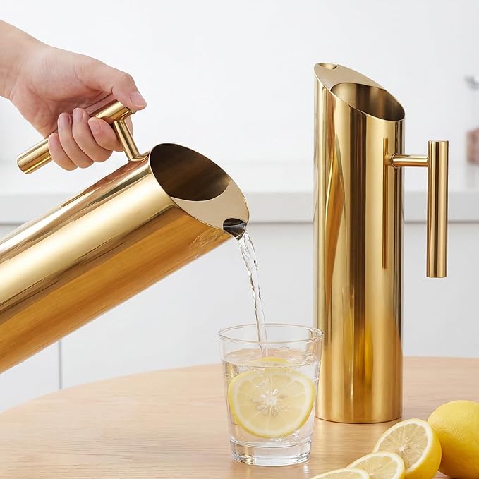 Funnymoom 3 Pack 70oz/2l Stainless Steel Water Pitcher Modern Metal Pitcher with Ice Guard Silver Carafe Drink with Handle or Iced Hot Drink Tea Juice Coffee Beer - Image 6