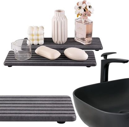 NiuYichee 2 PCS Water Absorbent diatomite Coasters, 12.2" x 4" Water Absorbing Stone Tray for Sink, Stone Drying mat for Kitchen Counter, Stone soap Tray Used for Hand Soaps & toiletries & Plants - Image 4