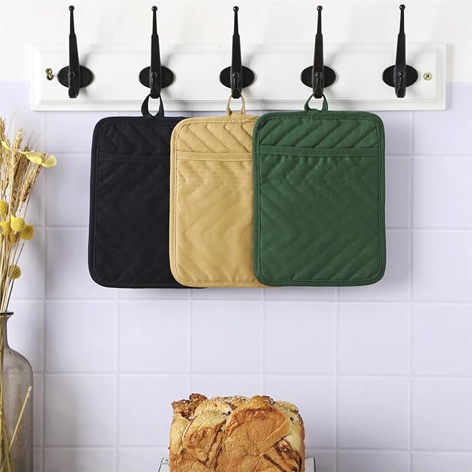 Anyi Pot Holders and Oven Mitts 7" X 9" Heat Resistant Cotton Pocket Pot Holder Set Feature of Non Slip Kitchen Hot Pad Oven Mitts, 3-Pack (Mojave Desert) - Image 3