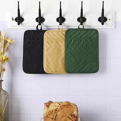 Anyi Pot Holders and Oven Mitts 7" X 9" Heat Resistant Cotton Pocket Pot Holder Set Feature of Non Slip Kitchen Hot Pad Oven Mitts, 3-Pack (Mojave Desert) - Image 3