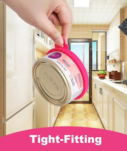 COMTIM Cat Food Can Covers Lids for 5.5 oz Cans, 2 Pack Silicone Cat Food Can Lids for 5.5 oz 5.3 oz Cans...Pet Food Can Covers Reusable Can Toppers Savers for Wet Food (Hot Pink)