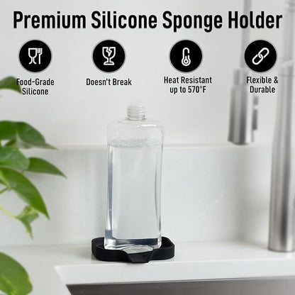 Zulay Kitchen Small Silicone Sponge Holder (4.9x3.3”) – Space-Saving Sink Organizer Tray for Sponge, Soap, Brush & More – Compact Non-Slip Dish for Kitchen & Bathroom (Black) - Image 2