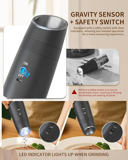 CIRCLE JOY Gravity Electric Salt and Pepper Grinder Set Rechargeable Automatic Pepper and Salt Shakers with LED Light, External Adjustable Coarseness, One-Hand Operation for Salt & Spices - Image 3