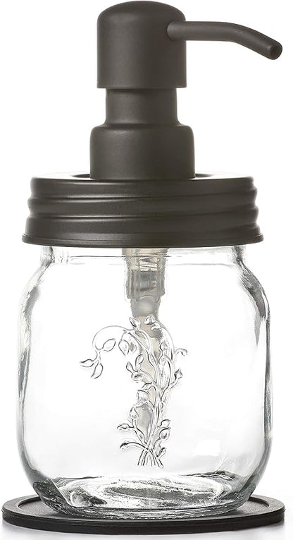 12oz Mason Jar Black Soap and/or Lotion Dispenser for Hand Sanitizer; Petite, Cute and Compact Liquid Soap or Hand/Body Lotion Refillable Dispenser (Black, Single 12oz)