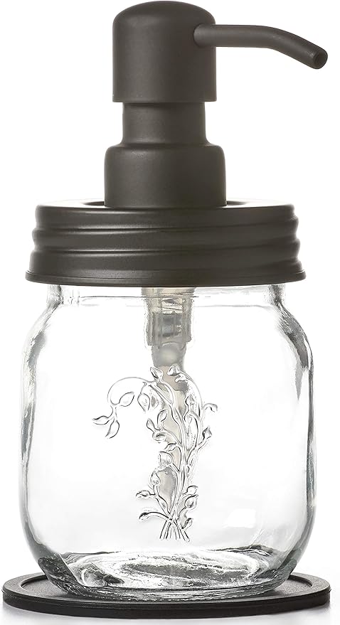 12oz Mason Jar Black Soap and/or Lotion Dispenser for Hand Sanitizer; Petite, Cute and Compact Liquid Soap or Hand/Body Lotion Refillable Dispenser (Black, Single 12oz)