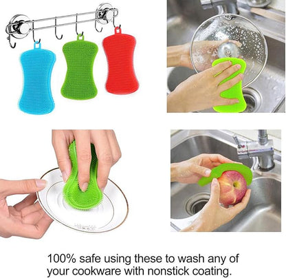 Silicone Sponge Dish Washing Kitchen Scrubber, 6 Pack Reusable Dish Washing Cleaning Sponges Double-Sided Multipurpose Non Stick Silicone Dish Sponges for Dishes, Fruit, Vegetable （Multicolor） - Image 6