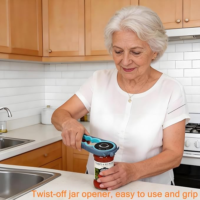 Otstar Jar Opener & Bottle Opener Set for Weak Hands - Multi-Function Kitchen Opener Tool for Seniors with Arthritis, Elderly - Includes Jar Lid Gripper Pad, Corkscrew Opener - Image 4