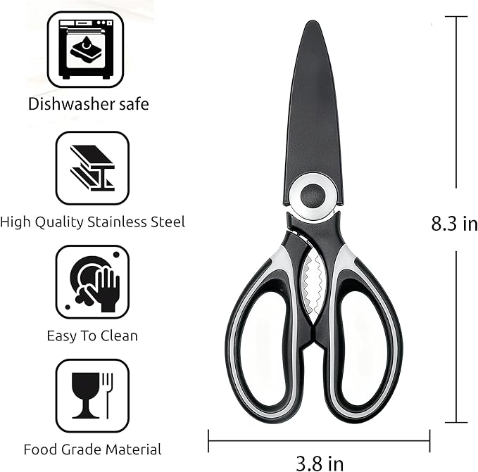 OMDAR Food Grade Kitchen Scissors All Purpose 3 Pack - Heavy Duty Stainless Steel Cooking Shears for Cutting Meat, Food, Fish, Poultry Sharp Sissors for Dishwasher Safe - with Protective Sheath - Image 7