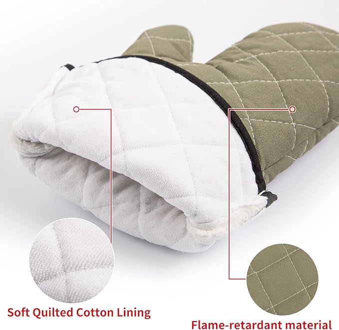 ARCLIBER Oven Mitts Heat Fire Resistant Oven Mitts 425 ° F, Quilted Terry Cloth Cotton Soft Lining Oven Gloves, Extra Long Kitchen Mittens for Cooking Baking - Image 2