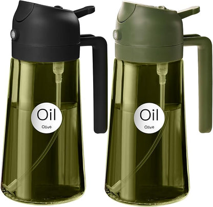 YARRAMATE 2Pcs 16oz/470ml Dark Green Oil Sprayer for Cooking with Stickers, Food-grade Premium 2 in 1 Olive Oil Dispenser Bottle for Kitchen Gadgets, Air Fryer, Salad, Frying, BBQ (Black&OliveGreen) by YARRAMATE