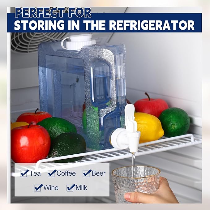 Funnymoom 2 Pack 0. 8 Gallon Fridge Water Dispensers Bottle with Leak-Proof Spigot and Convenient Handle Plastic Cold Juice Beverage Dispenser Jug for Party Refrigerator Drink Juice Iced Tea