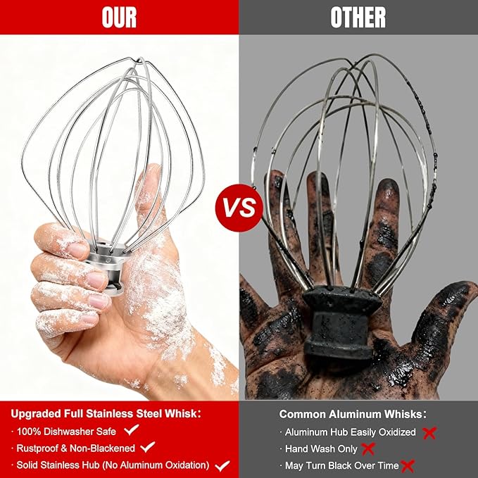 Dishwasher Safe K45WW Wire Whip for Kitchenaid Whisk Attachment 4.5QT-5QT Tilt-Head Stand Mixer,-All Stainless Steel Kitchen aid Whisk Attachment for Cream, Frostings, Cakes - Image 3