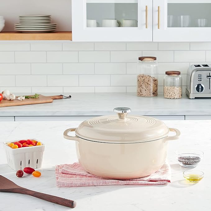 Lodge Essential Enamel Cast Iron Dutch Oven with Lid - Oven-Safe Enamel Cookware up to 500° F - Heat-Retaining Braising & Roasting Pot - Non-Toxic Cookware - 7.5 Quart, Sandalwood - Image 4