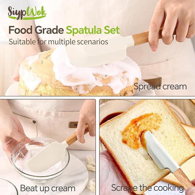Silicone Spatula Set, Food Grade Rubber Spatula-4 Piece Nonstick Rubber Spatulas, Spoonula, Jar Scraper for Cooking, Baking, Mixing, Frosting - Heat Resistant Up to 600°F (4 Pcs Spatula Off-White) - Image 3