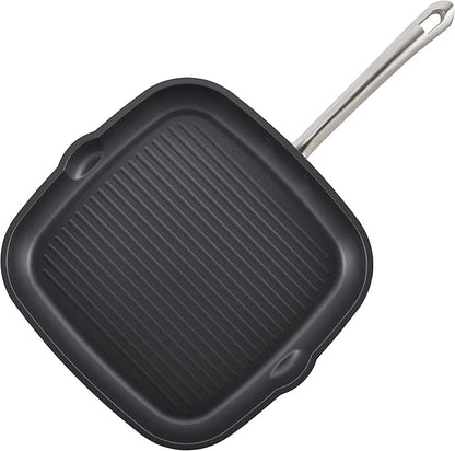 Anolon Accolade Forged Hard Anodized Nonstick Square Grill Pan/Griddle with Spouts, 11 Inch - Moonstone Gray