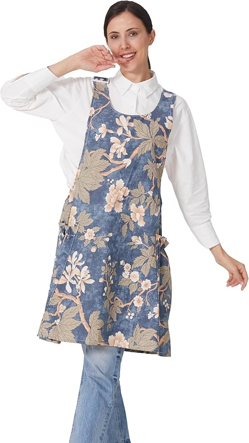 Cozy Adjustable Cross Back Aprons for Women with Pockets Cotton Linen Cooking Kitchen Baking