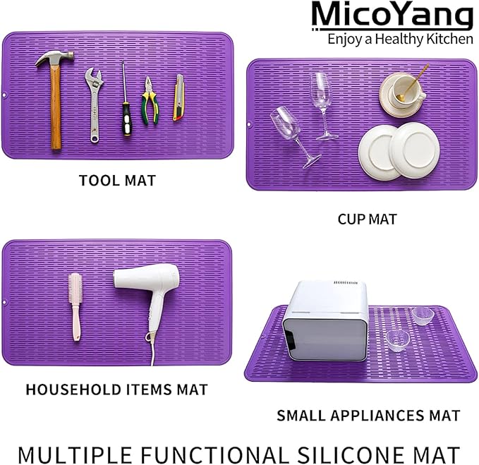 MicoYang Silicone Dish Drying Mat for Multiple Usage,Easy clean,Eco-friendly,Heat-resistant Silicone Mat for Kitchen Counter or Sink,Refrigerator or Drawer Liner Purple 4XL 32 inches x 18 inches - Image 4