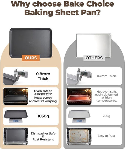 Bake Choice 2 Pack Half Sheet Pans 18x13 In with 100 Pcs Parchment Paper, Heavy Duty Carbon Steel, Warp Resistant Nonstick Baking Sheet, Commercial Grade Cookie Sheets for Oven Baking Roasting - Image 5