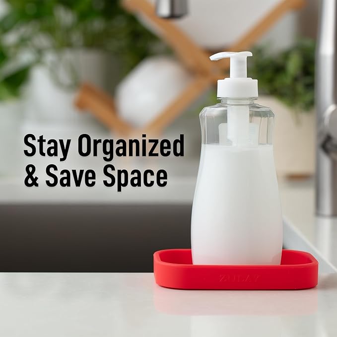 Zulay Kitchen Small Silicone Sponge Holder (4.9x3.3”) – Space-Saving Sink Organizer Tray for Sponge, Soap, Brush & More – Compact Non-Slip Dish for Kitchen & Bathroom (Red) - Image 6