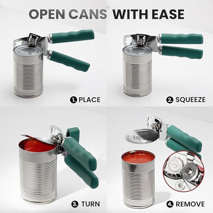 Zulay Kitchen Heavy Duty Stainless Steel Can Opener Manual with Bottle Opener - Rust Proof Manual Can Opener With Turn Knob & Comfy Soft Grip Handles - Pine Green - Image 6