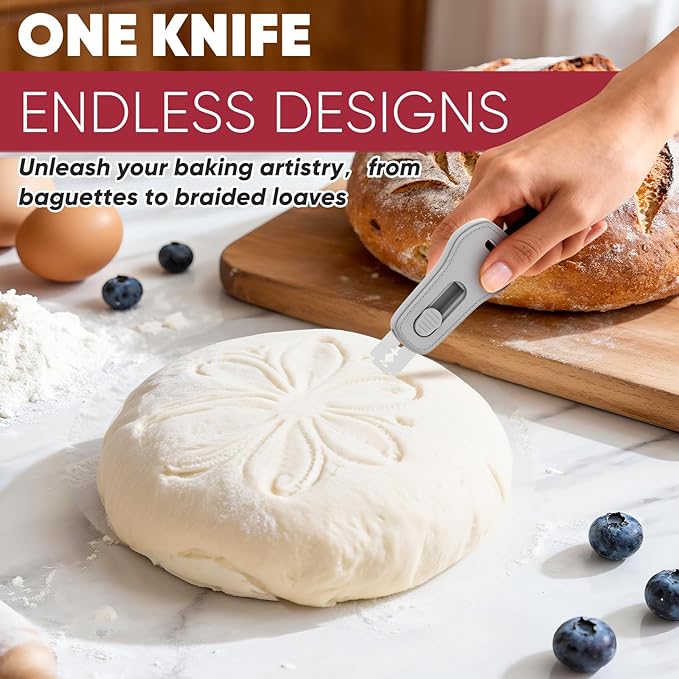 24SHEN Bread Lame, Sourdough Scoring Tool with Extractable & Magnetic, Sour Dough Tools Sourdough Cutter for Homemade Bread Making, Scoring Knife Include 5 Razor Blades-Gray - Image 6