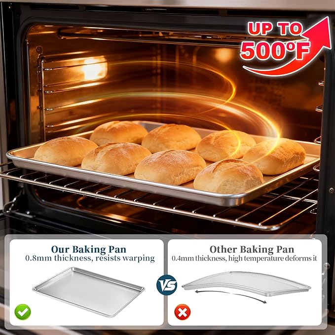 Full Size Commercial Quality Baking Sheet Pan, Bastwe Aluminum Cookie Tray Pan for Oven, Freezer, Bakery, Hotel Restaurant, Thick Steel Rim Prevents Warping (12 Pack, 26 x 18 Inch) - Image 4