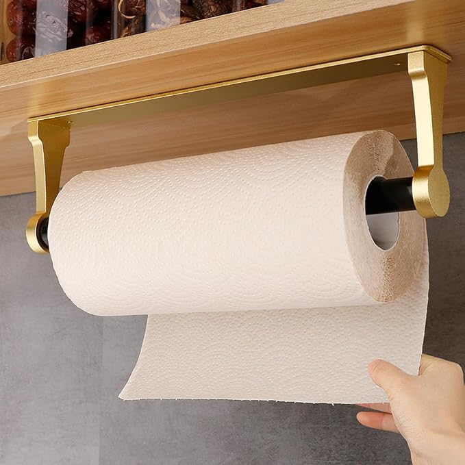 MONEER Paper Towel Holder Under Cabinet, Paper Towel Holder, Aluminum Alloy Kitchen Towel Holders, Self Adhesive Kitchen Roll Holder for Kitchen, Bathroom, Living Room (Glow Gold) by MONEER