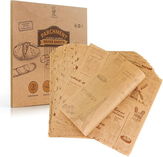 Katbite 130Pcs 10 Inch Sandwich Wrapping Paper, Heavy duty Deli Paper, Greaseproof & Non-stick Parchment Paper, Pre-cut Unbleached Parchment Paper is Perfect for Wrap Bread, Burger and Sandwich by katbite