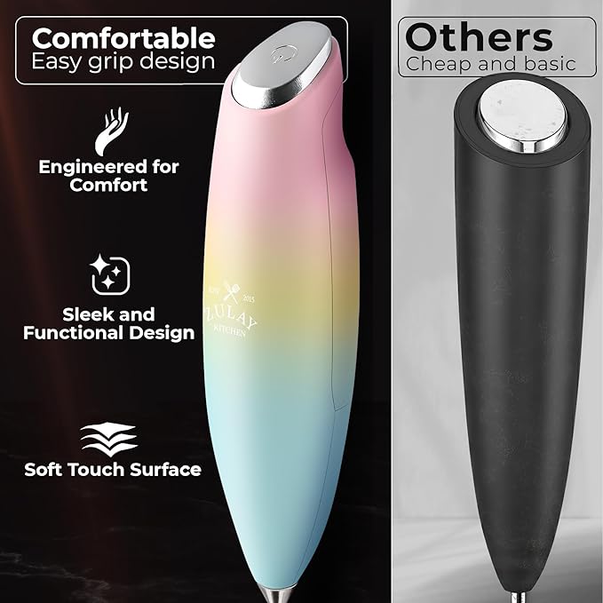 Zulay Kitchen Patented Tornado Triple Whisk Milk Frother with 4 Duracell Batteries – Handheld Foam Maker for Coffee, Lattes, Matcha & Hot Chocolate – Rich, Creamy Froth in Seconds - Nature's Sunrise - Image 4