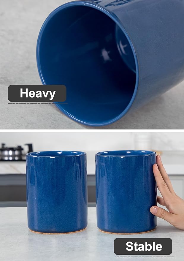 Nucookery Utensil Holder, 6.4" Ceramic Kitchen Utensil Holder for Countertop with Protection Cork Bottom, Vintage Farmhouse Kitchen Decor for Counter, Gift (Royal blue) - Image 4