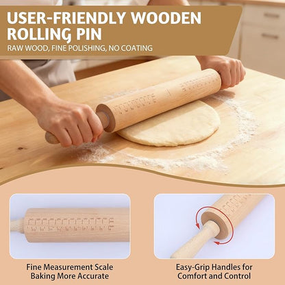 Long Adjustable Wood Rolling Pin: 21.1 Inch Rolling Pin with Thickness Rings and Measurement - Wooden Dough Roller for Baking Pastry Pizza Pie Crust Tortillas Cookie Bread - Bakers Baking Lovers - Image 3