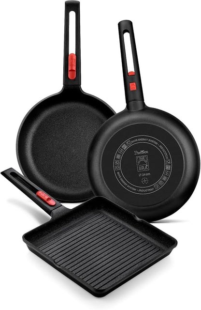BRA COOKWARE Infinity Nonstick Ribbed Grill Pan (11x11 Inch) | Cast Aluminum Searing Skillet | Removable Handle | PFOA/PFAS Free Square Griddle | All Cooktops (incl Induction) Grilling Skillet