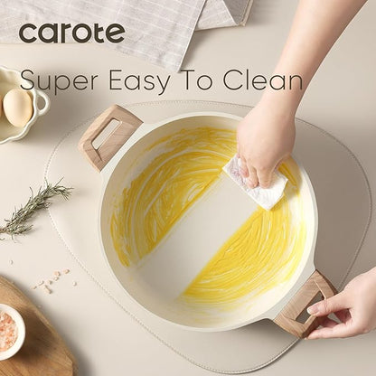 CAROTE Nonstick Stock Pot with Lid Soup Pot, 4 Quart with Lid, Casserole Super Easy to Clean Non Stick Cooking Pot Cookware PFOA Free, White Granite - Image 4