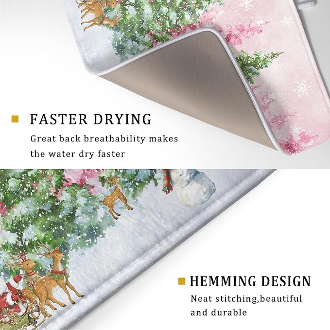 Winter Dish Drying Mats for Kitchen Counter Watercolor Forest Decoration Coffee Mat for Holiday Decor - Image 3
