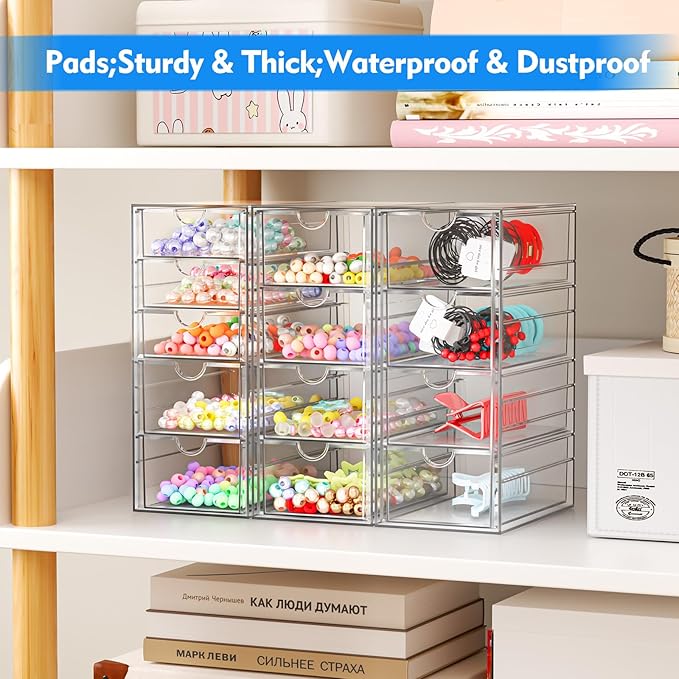 Acrylic Makeup Organizer with 13 Drawers, Bathroom Counter Organizer, Acrylic Organizers, Desk Organizer, Office Supplies, Storage Drawers for Cosmetic, Pencil, Coffee, etc 3 Pack - Image 4