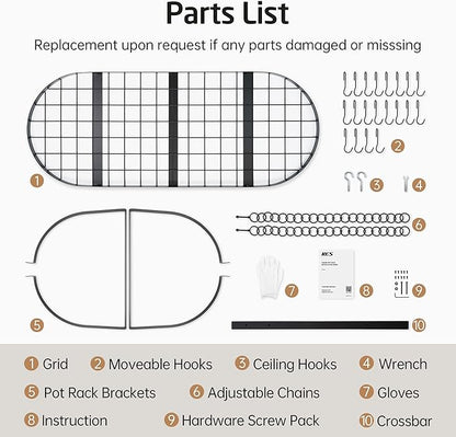 KES 48 Inch Large Hanging Pot Rack, Heavy Duty Oval Pot and Pan Hanging Rack Ceiling Mount, Pot Pan Hangers for Kitchen with 20 Hooks, Matte Black, (For 16" and 24" Joist Mount), KUR225S122-BK - Image 9