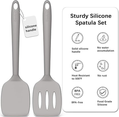 Coukre 2 Pack Silicone Spatula Set, High Heat Resistant, BPA Free Kitchen Spatula, Solid & Slotted Turner for Non-Stick Pans, Sautéing, and Flipping(2, PureGray) - Image 3