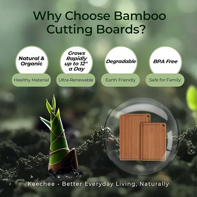 Keechee Butcher Block 2-Pcs Carbonized Bamboo Cutting Board Set With Juice Groove For Meal Prep & Cheese Serving - Ideal Kitchen Gift Set of 2 (M+L) - Image 7
