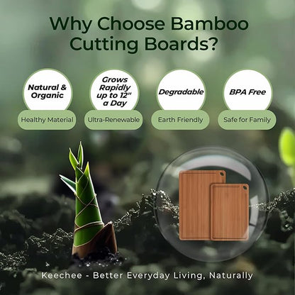 Keechee Butcher Block 2-Pcs Carbonized Bamboo Cutting Board Set With Juice Groove For Meal Prep & Cheese Serving - Ideal Kitchen Gift Set of 2 (M+L) - Image 7