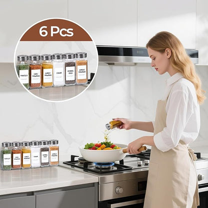 ComSaf Spice Jars with Shaker lids Adjustable, 8oz 6PCS，9 DIY Labels, Spice Jars Trial Set & Supplement Set, Empty Ingredient Containers and Square Ingredient Bottles for Kitchen and Seasoning - Image 7