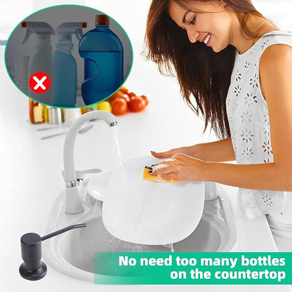 Soap Dispenser for Kitchen Sink, Built in Sink Soap Dispenser, Countertop Soap Dispenser Pump with 47" Extension Tube kit, No Need to Fill Little Bottle Again, Black - Image 5
