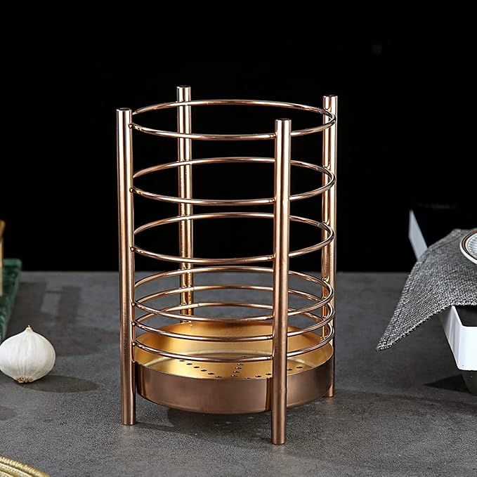 Copper Kitchen Utensil Holder for Kitchen Counter, Stainless Steel Utensil Crocks, Titanium Coating Utensil Storage Caddy Organizer, Cooking Utensil Holder, Easy Cleaning (Rose Gold/7.4''x5.2'') - Image 3