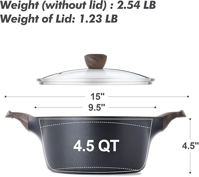 SENSARTE Nonstick Stock Pot with Lid, 2.6/4.5/6.6/8.5 QT Soup Pot Casserole Pot, Healthy Pasta Pot, Large Deep Cooking Pot, Big Sauce Pot Stew Pot, Induction Compatible, PFOA PFOS APEO Free, Black - Image 6