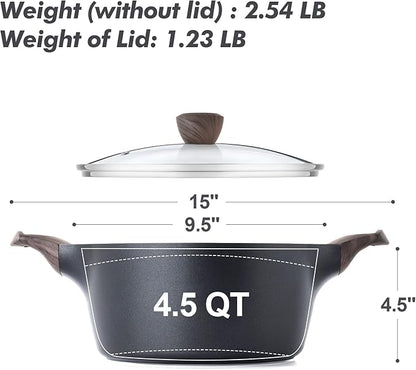 SENSARTE Nonstick Stock Pot with Lid, 2.6/4.5/6.6/8.5 QT Soup Pot Casserole Pot, Healthy Pasta Pot, Large Deep Cooking Pot, Big Sauce Pot Stew Pot, Induction Compatible, PFOA PFOS APEO Free, Black - Image 6