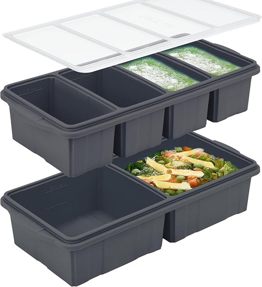 Silicone Freezer Tray With Lid-Soup Freezer Container molds-Large Ice Cube Tray Set Makes 1-Cup & 2-Cup portions cubes Perfect for preparing meals in different portion sizes Oven & Dishwasher -Safe
